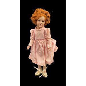 Vintage Porcelain Articulated Limbs Doll Red Hair In Pink Dress MARKED T.J.